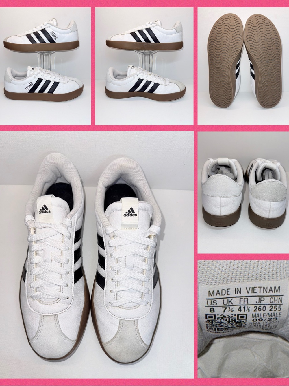 adidas White Black Low-Top Sneakers with Brown Gum Sole